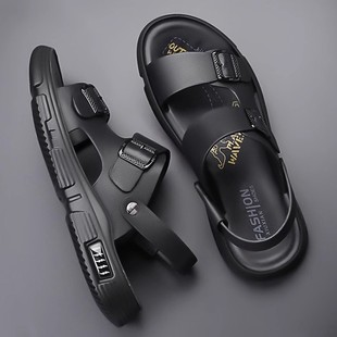 潮牌凉鞋 男真皮2025夏季 新款 外穿开车运动两用凉拖防滑增高沙滩鞋