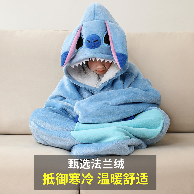 儿童睡衣秋冬季男孩女孩加绒加厚连帽睡袍长款浴袍卡通连体