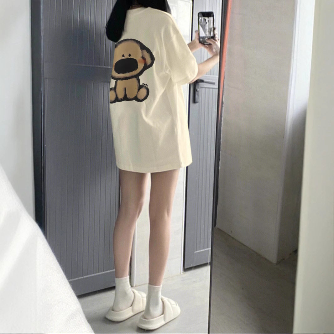 100%棉情侣装短袖 简约风可爱图案短袖男女通穿百搭夏季T恤半袖