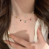 ROMANTIC925纯银mini彩色四叶草吊坠锁骨链女设计感高级感项链