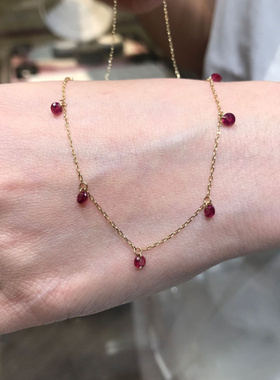 圆型红刚玉满天星项链女法式精致