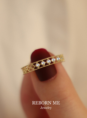 ROMANTICS925银镀金锆石宽戒指轻奢浪漫镂空戒指女时尚简约指环