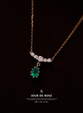 祖母绿水滴纯银吊坠锁骨链项链女