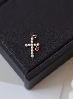 十字架贝珠珍珠锆石吊坠项链女