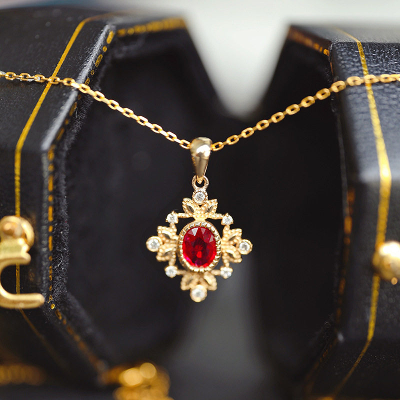 百搭大气时尚红宝石锁骨链项链女