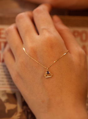 925纯银镀金皇冠项链女个性时尚