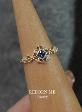 925纯银戒指女蓝宝石戒指女指环