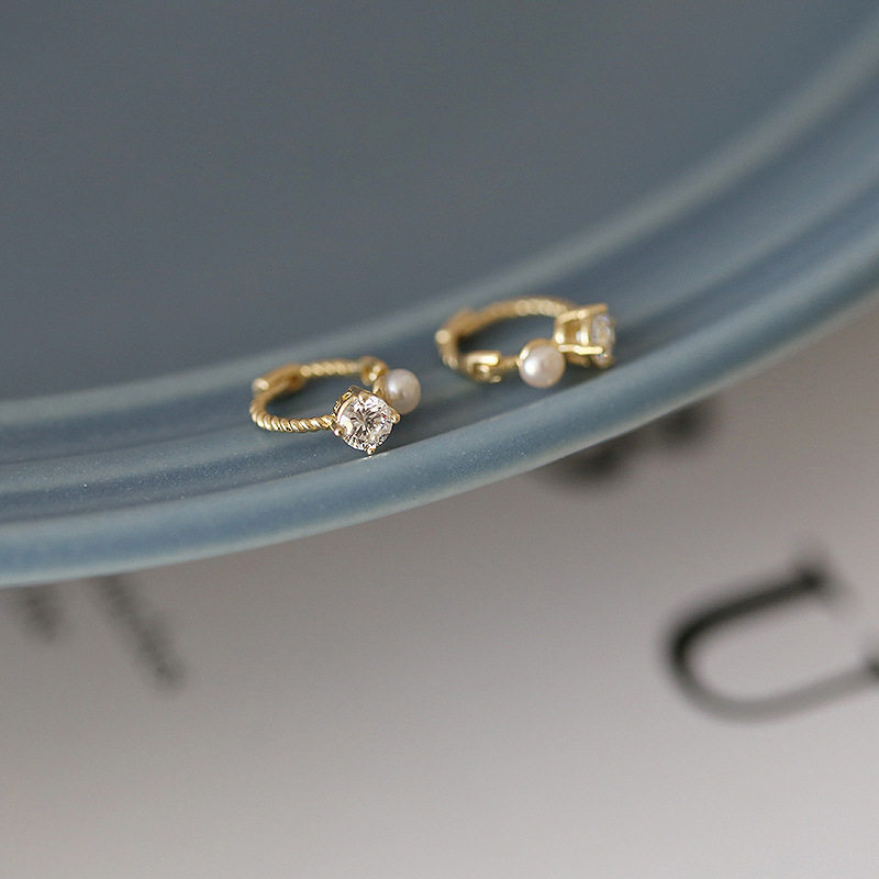 ROMANTIC925纯银镀K金耳扣女简约小巧珍珠耳环耳圈小众设计感气质