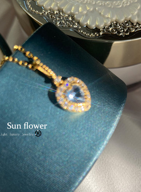 爱心海蓝宝纯银项链锁骨链高级感