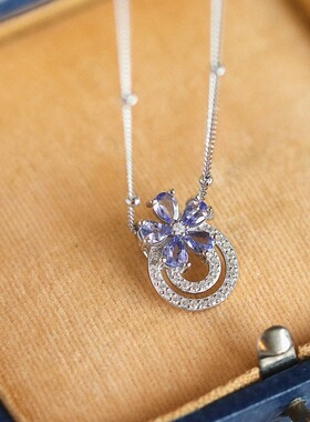 ROMANTIC紫~S925纯银镀白金镶嵌锆石吊坠间珠项链精致高级锁骨链
