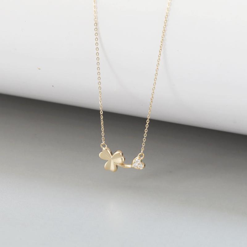 925纯银镀18K金幸运草小花项链女