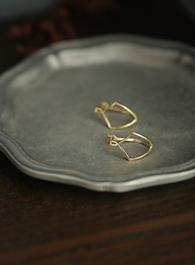 ROMANTICS925银镀14K金几何元素通体日系百搭通勤款耳圈简约耳扣