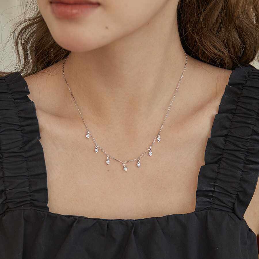 纯银项链菱形锆石满天星锁骨链