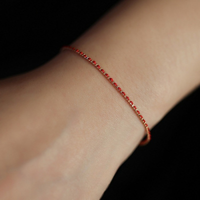 925纯银镀18K金红绳编织手链女