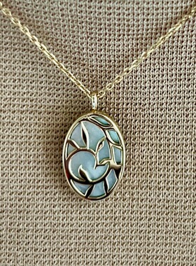 ROMANTIC窗花~S925纯银双面天然贝母镂空椭圆吊坠项链简约锁骨链