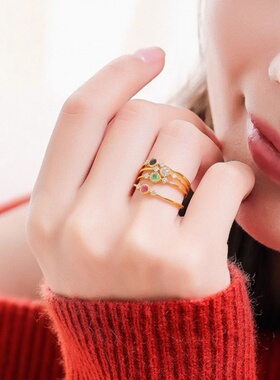 S925纯银戒指轻奢细圈彩宝戒