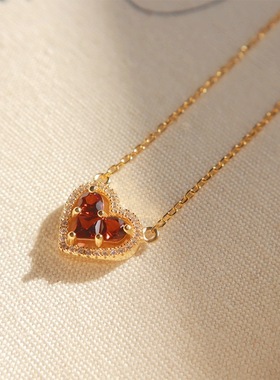 石榴红锆石吊坠项链高级感轻奢