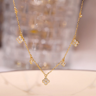 ROMANTIC925纯银镀18k金四叶草吊坠项链女轻奢时尚 轻奢小众锁骨链