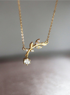 纯银镀K金小钻橄榄枝项链锁骨链