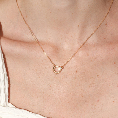 不对称圈圈锆石吊坠项链简约通勤