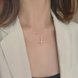 ROMANTIC星罗棋布~S925纯银镀18K金珍珠闪钻锁骨项链女高级设计感