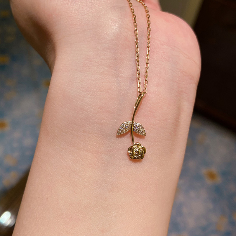 925银镀18K金玫瑰花项链女锁骨链