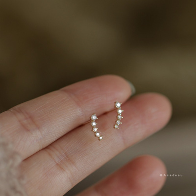 S925纯银镀金渐变小麦穗耳钉女