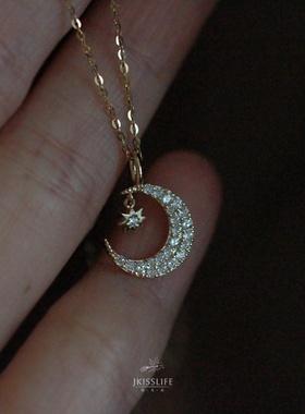 925纯银镀金星月项链女精致