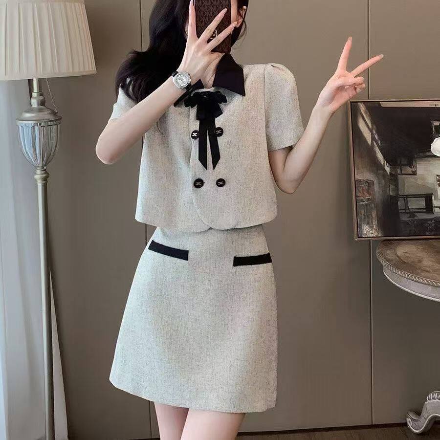 夏季大码小香风外套短裙两件套