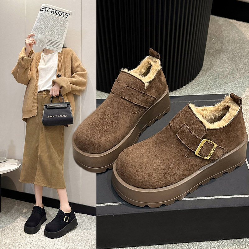 真皮松糕厚底内增高灰色勃肯鞋女