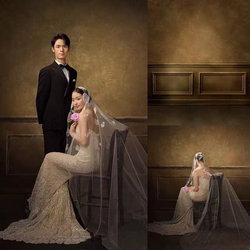 复古中式油画高级感婚纱背景布