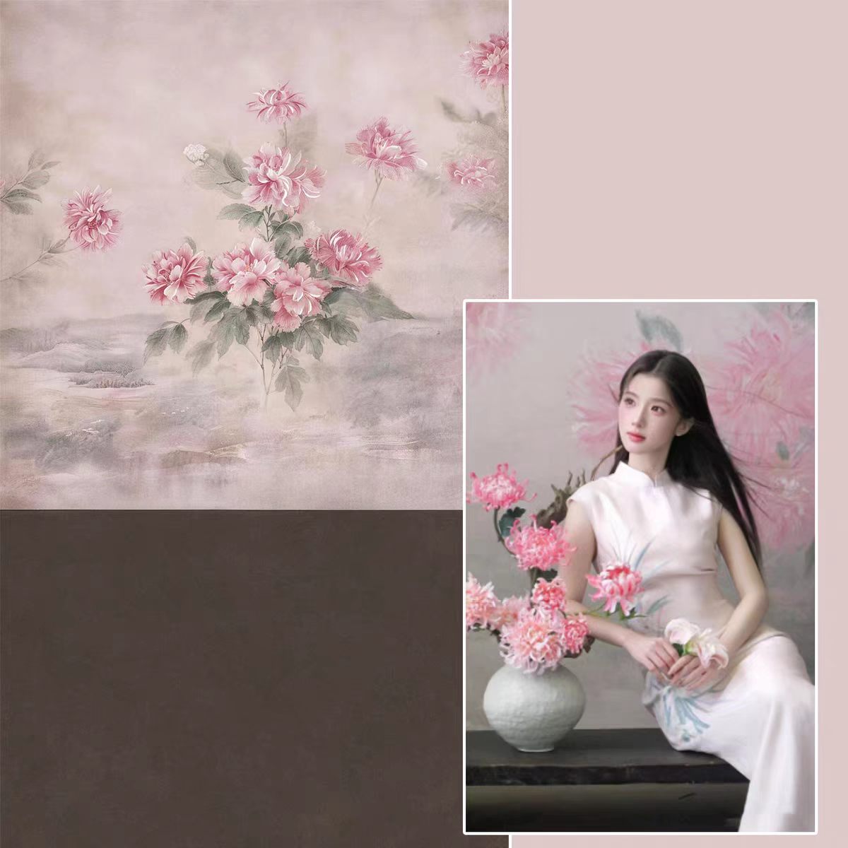 古风油画风花卉背景布拍照道具