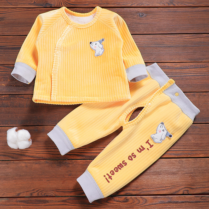 婴儿加绒保暖套装男童女童无骨通体绒休闲上衣新生儿开腰开裆长裤,童装/婴儿装/亲子装,家居服套装,淘宝优惠券,粉丝福利购,淘宝优惠卷