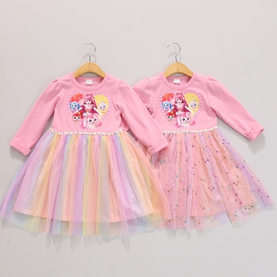 2024春季韩国正品童装princess爱心萌可公主粉色网纱蕾丝连衣裙