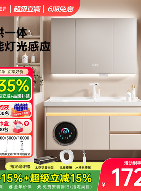 EFEF Q50实木浴室柜陶瓷一体盆洗漱台洗脸盆柜组合洗烘一体