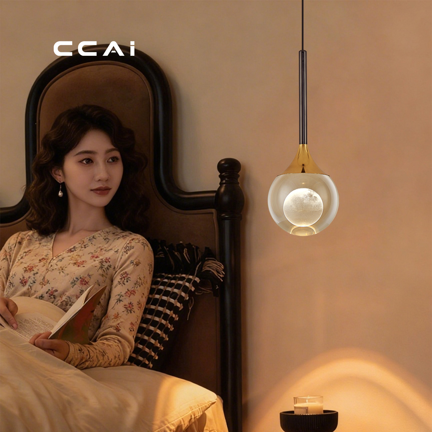 出彩意式极简吊灯可升降小电视背景墙餐厅卧室床头灯具