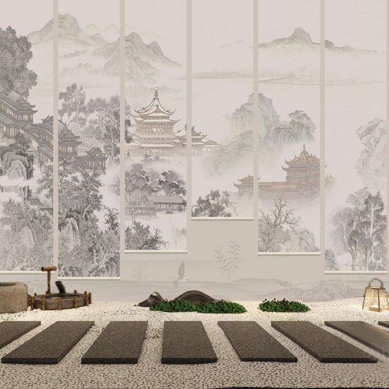 新中式水墨山水竹子禅意墙纸3d客厅茶室办公室沙发背景墙壁纸墙布