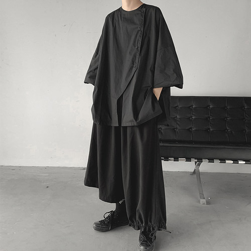 黑武士不规则短袖衬衫男