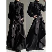 裙男 假两件裤 中国风复古小众裁片拼接山本风流苏阔腿裙裤 宽松西裤