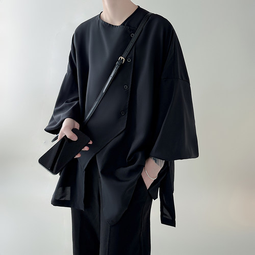 山本风不规则短袖衬衫男