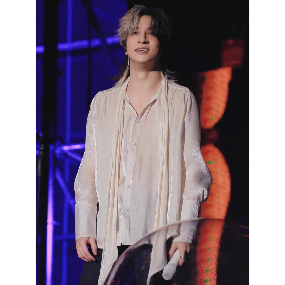 薛之谦同款欧根纱杏色衬衫男女款