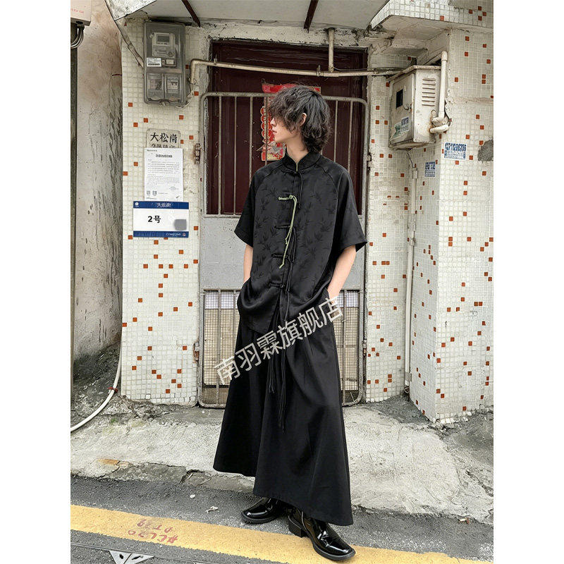 新中式男装夏季冰丝短袖衬衫男款图片
