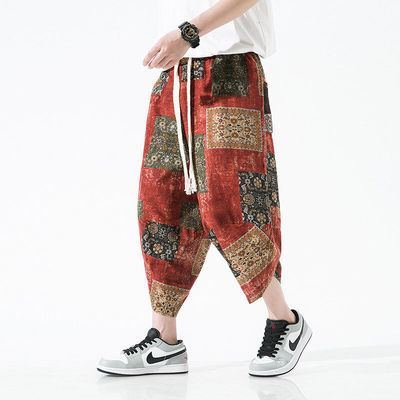 中国风棉麻七分裤宽松大码