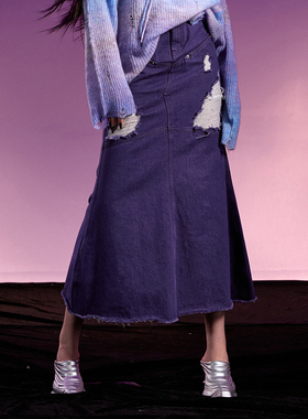 XI.VERGENCE紫色破洞牛仔半裙
