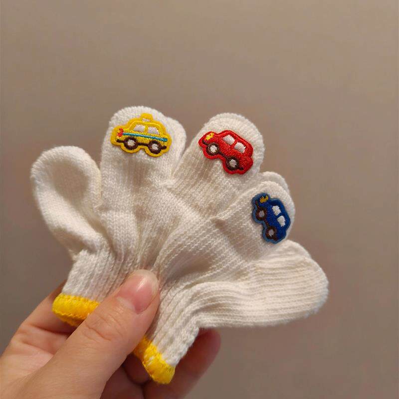 婴儿宝宝手套秋冬季保暖防寒卡通可爱针织全包分指男女童五指手套