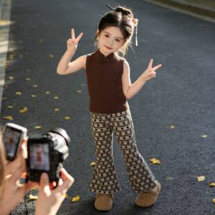2026pippi春夏新款百搭舒适女孩女宝女童超柔提花爱心针织喇叭裤
