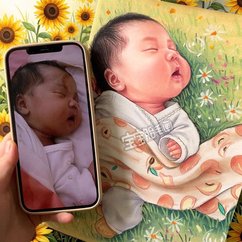 胎毛画制作马宝宝胎发纪念品自制相框新生婴儿满月纪念品diy