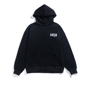 AMCR男生时尚 休闲百搭3D立体刺绣厚实棉绒运动卫衣黑色