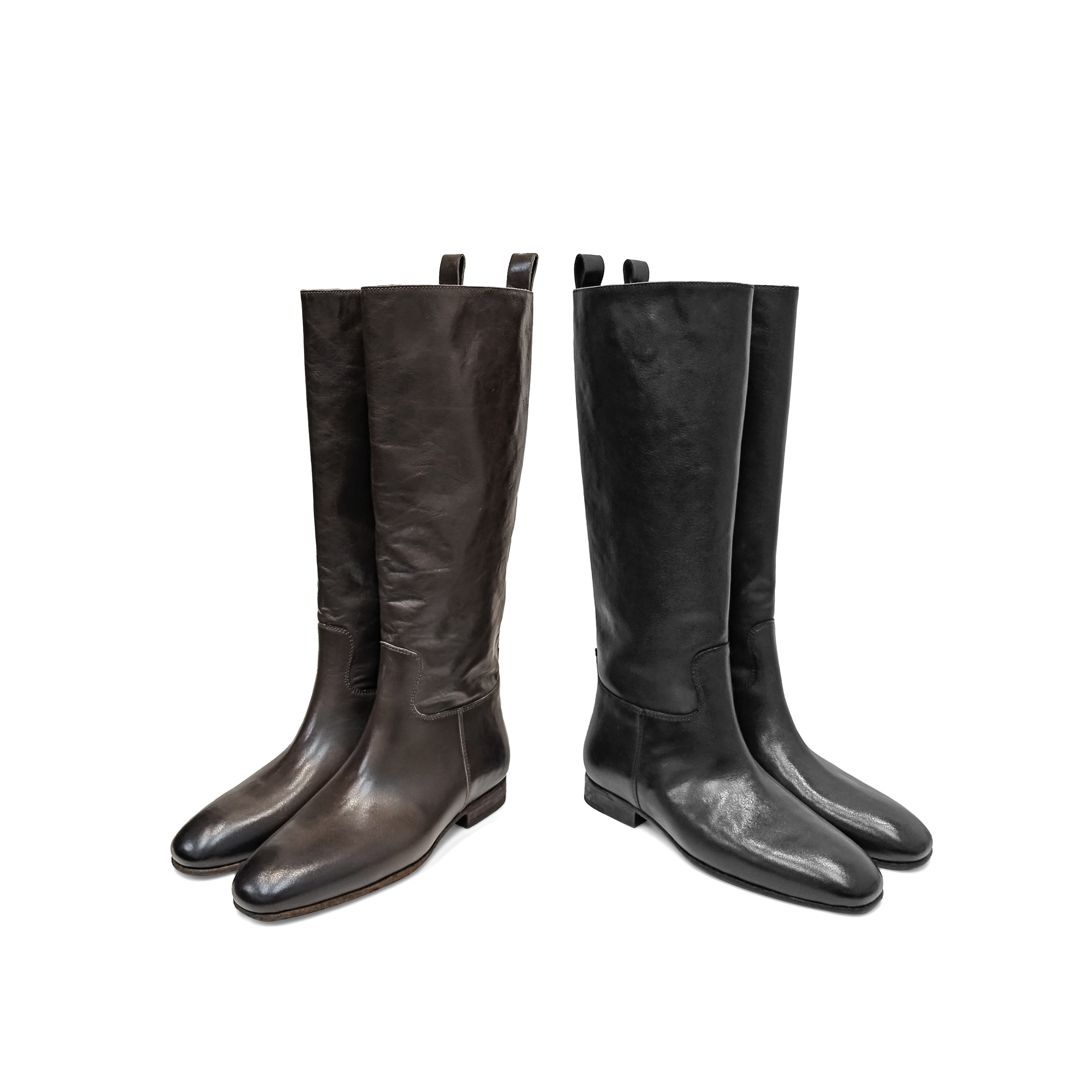 2025秋冬新款小圆头水洗马皮平跟直筒靴不过膝长靴高筒靴子