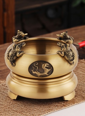 黄铜四方来财旋转聚宝盆金蟾四神兽聚宝盆摆件家居工艺品礼品桌面